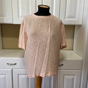Vintage Anita Belle Silk Pink Floral Short Sleeve Pullover Blouse Women 14